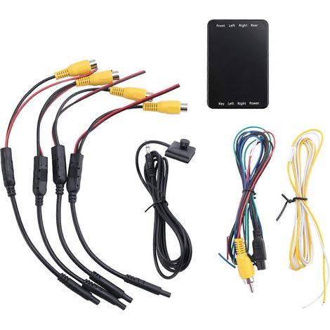Sistema de conmutación de cámaras de 4 vías, caja de control de cámara de coche con vista de 360° para cámara trasera y delantera, cámaras de visión trasera y de respaldo para coche. (1/5)