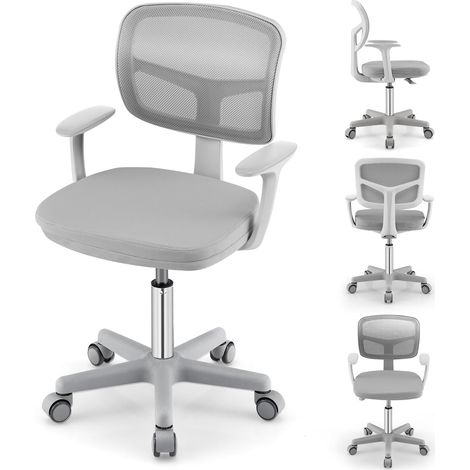 COSTWAY Sedia per Scrivania per Bambini, Sedia per Computer con Altezza Regolabile, Ruote con Freni, Sedile Girevole a Rete, Mobile Ergonomica per Bambini 3-10 Anni (Grigio) (1/5)