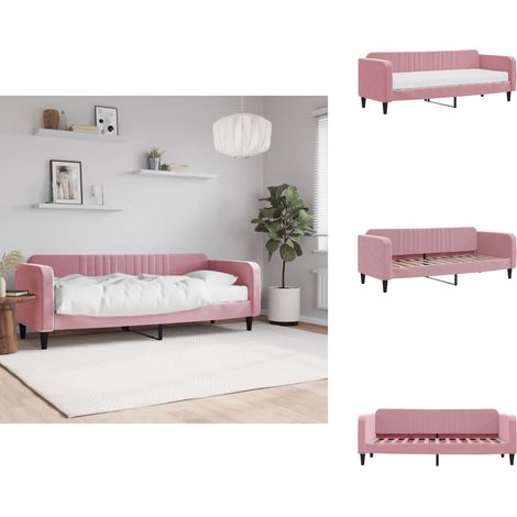 Lit de jour avec matelas rose 80x200 cm velours - Canapé Convertible - Lit Deux Places - Lit Invité - Literie - Meuble Salle Séjour (1/5)