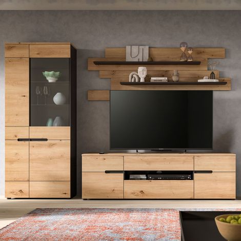 Ensemble salon 3 éléments décor naturel et anthracite - KANUT (1/5)