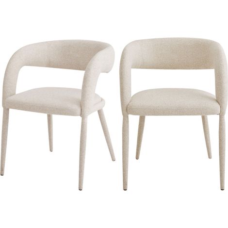 Lot de 2 fauteuils de table en tissu - Beige chiné - Romy
