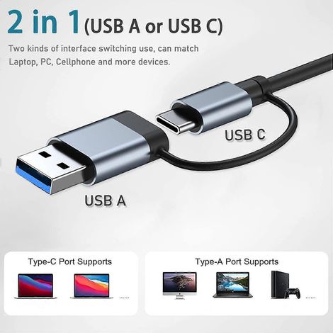 Hub USB-A et USB-C 5 en 2, station d'accueil Type-C, adaptateur multiport, USB 3.0, transfert de données rapide, SD, TF, C