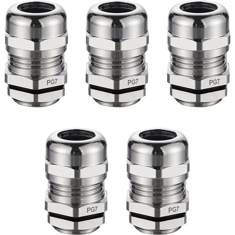 5-piece set of PG7 cable glands, waterproof cable connectors according to protection class IP68, dustproof brass cable connectors (12.5 mm), suitable for cables with a diameter of 3–6.5 mm (1/5)