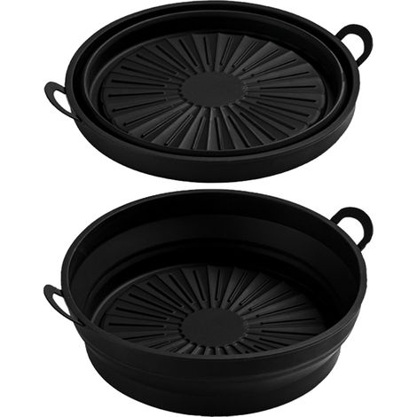 Plat silicone pliable pour friteuse 8,5 pouces, noir, alimentaire, résistant à la chaleur, pot rond réutilisable (1/5)