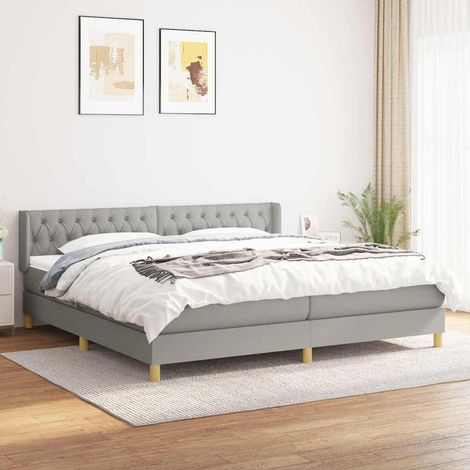 Cama box spring con colchón tela gris claro 200x200 cm (1/5)