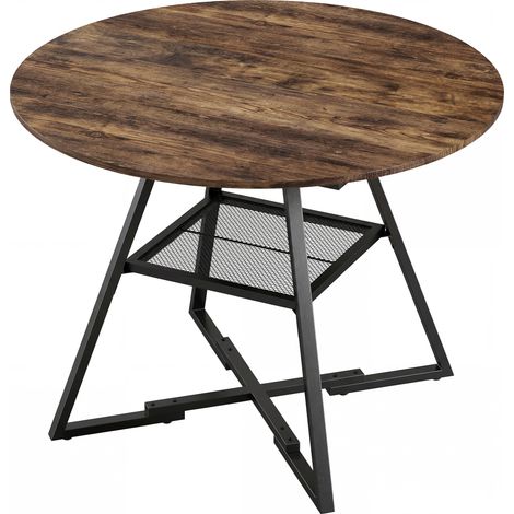 Tavolo da Pranzo 4 Posti Ø100x76 cm Stile Industriale con Ripiano in Metallo Marrone Rustico (1/5)