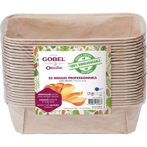 Gobel - Confezione da 25 stampi professionali Cakes - Stampi usa e Getta in Carta Naturale Biodegradabile al 100% - Media - Adatti al Forno - Congelatore - 19 x 5 x 5 cm - Made in France