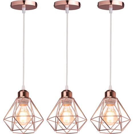 3PCS Plafonnier Rétro Or Rose Suspension Luminaire Vintage D'Intérieur Suspension Lustre E27 Cage En Métal (1/5)