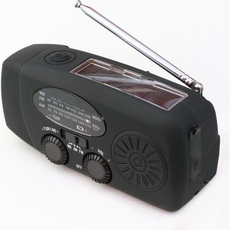 Radio di emergenza portatile - Radio di emergenza - Power bank da 2000 mAh - Torcia - Alimentazione solare - Cavo USB - Kit di emergenza - Power bank solare - Plastica - Nero (1/5)