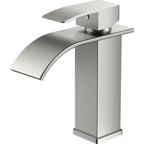 Waschtischarmatur Wasserfall Einhandmischer gebürstetes Nickel Auslaufhöhe 110mm (1/5)