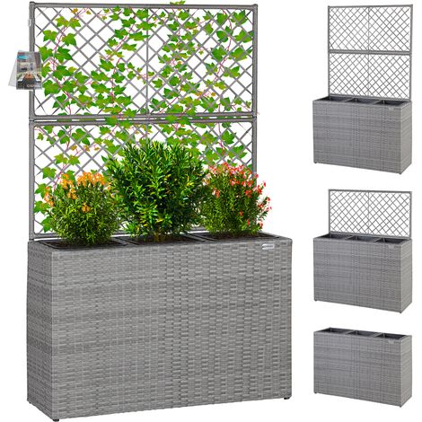 Casaria – Jardinière en polyrotin avec treillis – Set de 3 pots de fleurs – Dimensions 83 x 30,5 x 146 cm – Couleurs au choix gris, noir, brun, crème