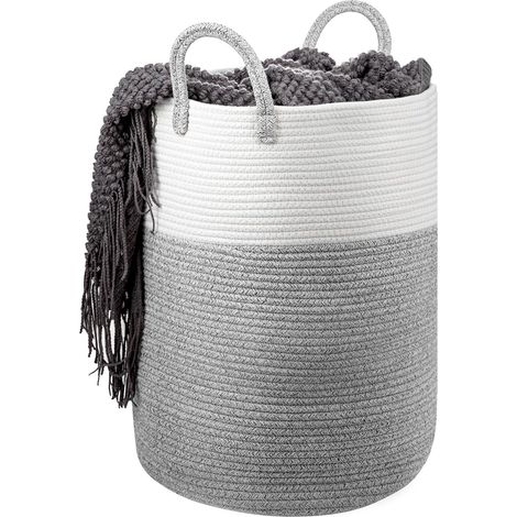 Trintion 58L Cotton Rope Basket Large Blanket Woven Storage Organiser Nursery Laundry Gray (1/5)