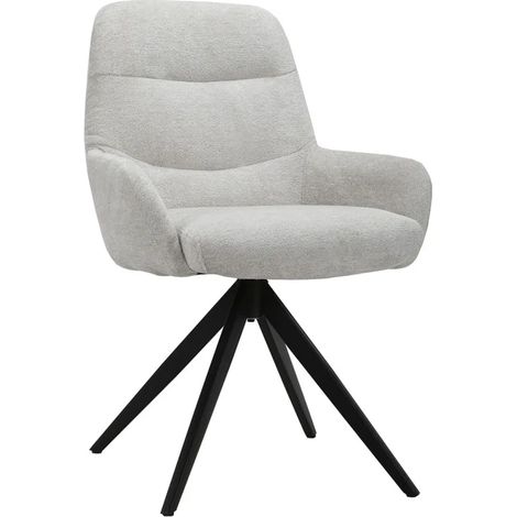 Chaise pivotante tissu doux écru avec accoudoirs pied métal noir - EVA (1/5)