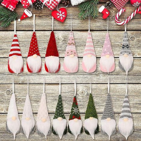 15 Weihnachtsbaum-Zwerge zum Aufhängen, 15 Stile, Plüsch, skandinavische Weihnachtsmann-Elfen-Zwerg-Anhänger, handgefertigte schwedische Puppenornamente (15 x 7 cm) (1/5)