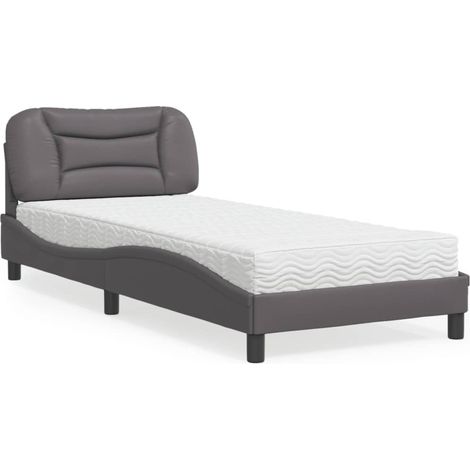 Lit avec matelas 80 x 200 cm, similicuir gris, tĂŞte de lit et sommier Ă lattes - PANGIVO (1/5)