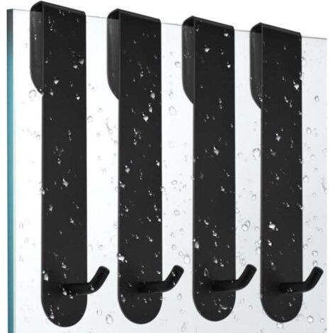 4 PCS Crochet Douche Inox Porte Serviette Salle de Bain Inox Crochet pour Paroi de Douche Crochets pour Serviettes de Bain Porte Accroche Torchon Cuisine Noir Porte Manteau Porte sans Percage (1/4)