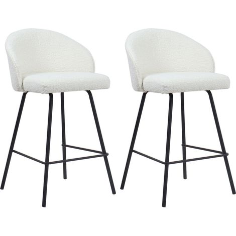 Tabouret de bar June Bouclé Blanc Pieds en métal H87 x L52 x