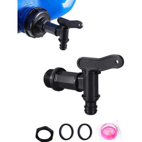 Robinets d'écoulement pour citerne d'eau de pluie, robinet 3/4" en plastique de rechange avec joint contre-écrou bande d'étanchéité pour réservoir d'eau de pluie, avec joints en caoutchouc