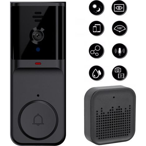 Videoportero Ultra HD con cámara, Timbre inalámbrico, Timbres con cámara, Equipado con lente gran angular de 130°, Control remoto (1/5)