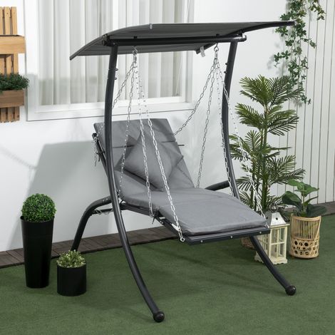 CHICFURN Altalena da giardino 145 x 108 x 169 cm in acciaio grigio scuro, tetto inclinabile (1/5)