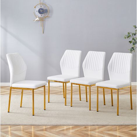 4 sedie da pranzo in metallo e PU bianco/oro, set da 4, con schienale imbottito e piedini antiscivolo,43×42.6×93cm (1/5)