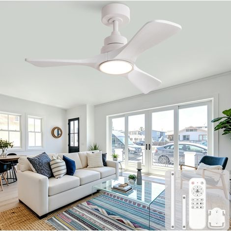 Ventilador de techo 36 pulgadas blanco con 3 aspas de madera, mando a distancia, LED 3CCT, motor DC reversible (1/5)
