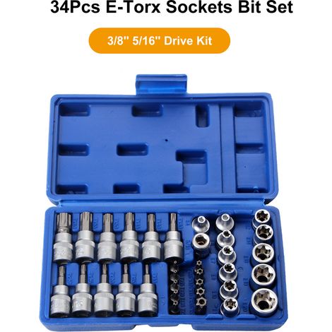 Jeu d'embouts de douilles e-torx, 34 pièces, embouts e-torx mâles et femelles, Kit d'entraînement 3/8 ''5/16'' avec boîte de rangement (1/5)