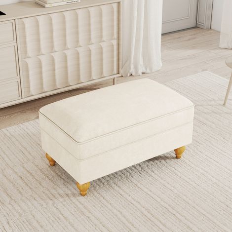 Lot de 2 Windsor-Hocker Chenille Blanc, repose-pieds moelleux (1/5)