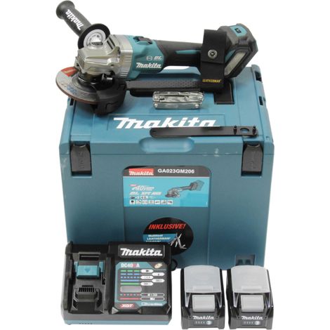 Makita GA023GM206 Meuleuse d'angle sans fil 40V maxi / 2x 4,0 Ah batterie + chargeur rapide en MAKPAC + Side-Kick