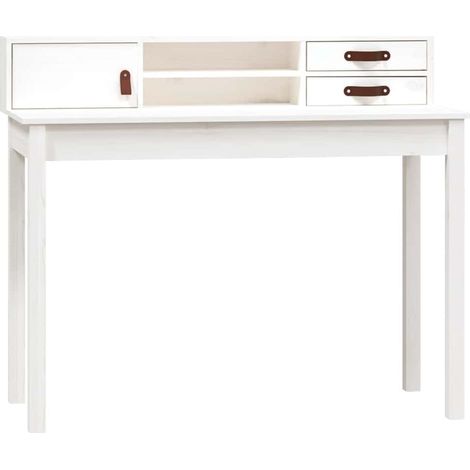 vidaXL Escritorio de madera maciza de pino blanco 110x50x93 cm (1/2)