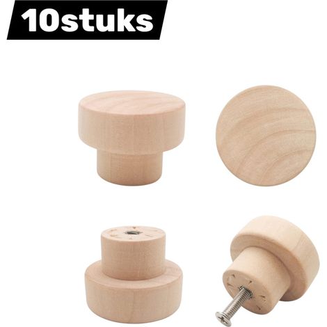 Lot de 10 boutons plats ronds en bois naturel, avec un seul trou pour crochet en bois (35 mm). Convient pour les portes et tiroirs de meubles de cuisine et les poignées en bois. Couleur naturelle. (1/5)