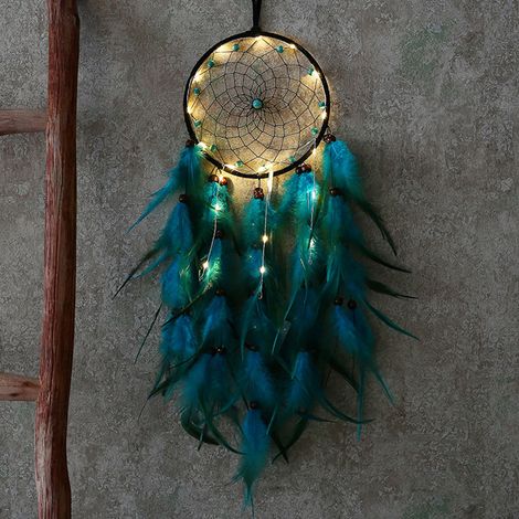 Attrape-rêves mural avec carillon à plumes, lampe décorative pour la maison (1/5)