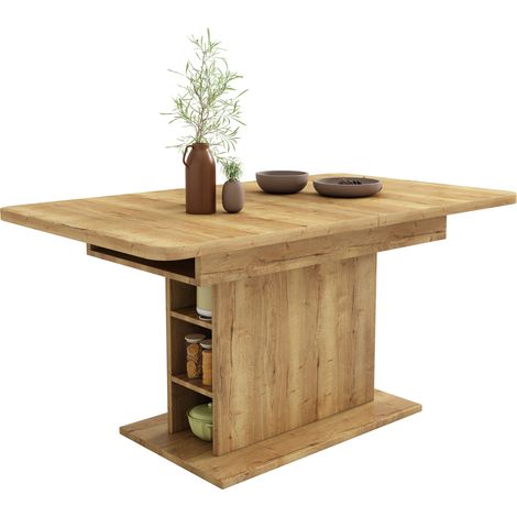 Table à manger extensible rectangulaire gain de place avec rangement, plateau 110/130 x 70 x 75 cm, en panneau de particules et métal, naturel, CHICFURN (1/5)