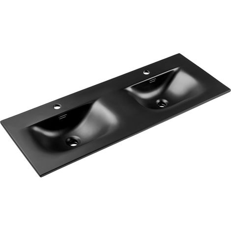 Doppelwaschbecken VELOA 120 cm, Einbauversion, Keramik, matt schwarz, Design