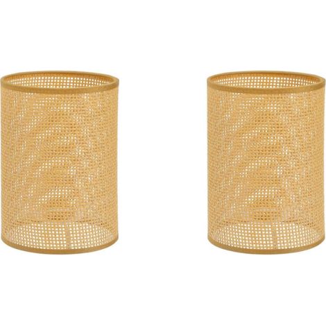 Zwei Lampenschirme aus natürlichem Rattan, zylindrisch geflochten, E27/E14-Fassung, als Ersatz für Kronleuchter und Tischlampen, mit Pflanzenfaserbezug, kompatibel mit Decken- und Pendelleuchten (1/5)
