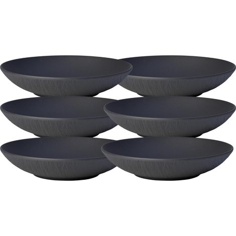 Lot de 6 bols plats 1100 ml 23 cm en porcelaine Passe au lave-vaisselle et au micro-ondes Noir (1/5)