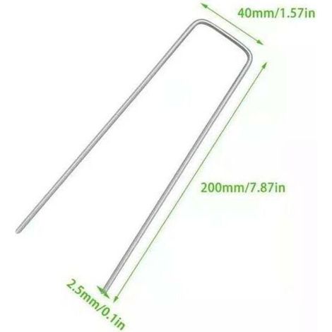 Lot de 50 piquets de fixation en acier galvanisé pour bâche anti-mauvaises herbes - 200x40mm - Ø2,5mm-DPZO (1/4)