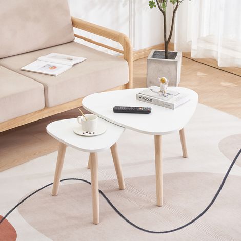 Yongqing – Lot de 2 tables basses modernes en bois laqué – Dimensions 45x55x55 cm et 40x40x40 cm – Pieds en hêtre – Design scandinave (1/5)