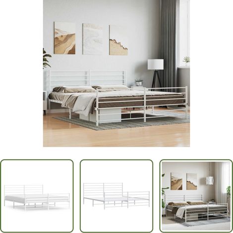 vidaXL Lit avec tête et pied - Cadre de lit métal sans matelas et pied de lit blanc 180x200 cm (1/5)