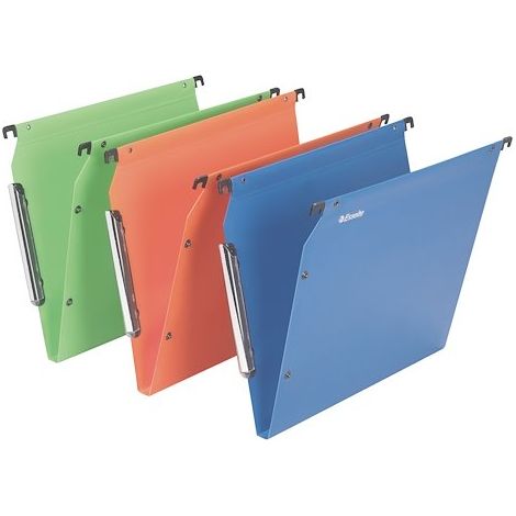 Dossier suspendu plastique Esselte pour armoires fond 15 mm à bouton pression - couleurs assorties - Lot de 10