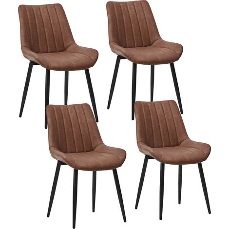 Dining Chairs Set of 4 Faux Leather Modern Kitchen Chairs with Metal Legs and Upholstered Backrest Counter Corner Chairs for Dining Reception Living Room Brown