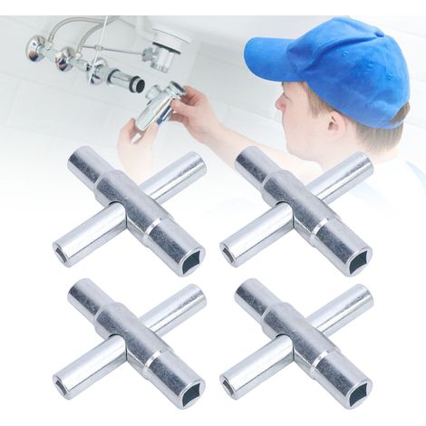Vente de 4 clés à robinet Phillips galvanisées argentées, type 4 voies, adaptées aux vannes, robinets et robinets de puisage. Tailles : 1/4 pouce, 9/32 pouce, 5/16 pouce et 11/32 pouce. (1/5)