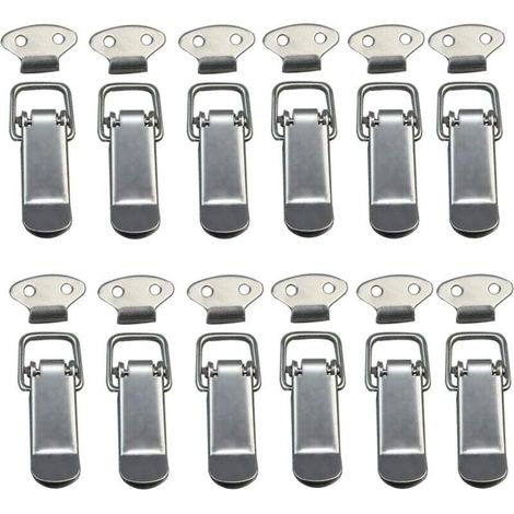 12Pcs Hood Clips, Lever Latches, Spring Loaded Latches, Toggle Latch Spring Clips, Stainless Steel Spring Loaded Latches with Hooks for Cabinets, Boxes, Drawers, Cupboards (1/5)
