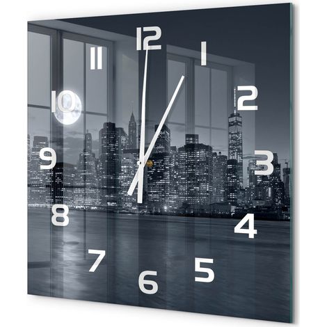 Grande Horloge Murale Carrée Contemporaine en Verre Silencieuse Salon Cuisine Bureau New York la nuit 60x60 cm (1/5)