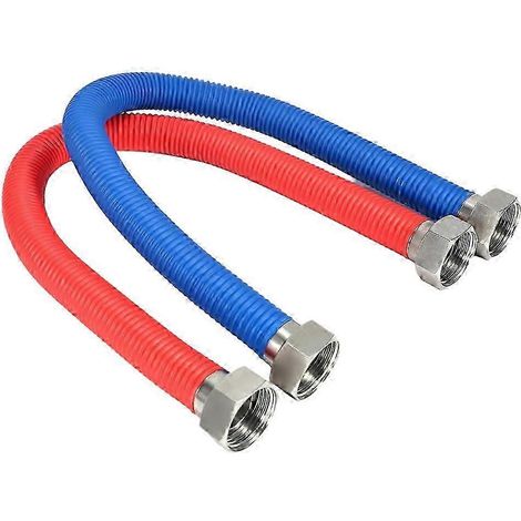 Raccord de chauffe-eau ondulé en acier inoxydable de 61 cm (24 pouces), tuyau de chauffe-eau FIP x 30 cm (12 pouces x 12 pouces), tuyau d'eau chaude et froide, code couleur FDQ (1/5)