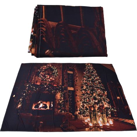 Tapisserie murale de Noël avec sapin et cheminée, idéale pour décorer votre intérieur au Nouvel An (200 x 150 cm / 78,7 x 59,1 pouces). (1/5)