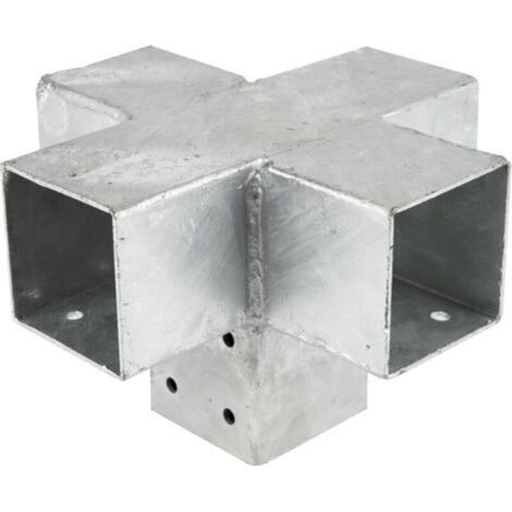 Connexion d'angle pour poteaux 7 x 7 cm en acier galvanisé – 20 trous de vis pour montage rapide – Modèle Cross (1/4)
