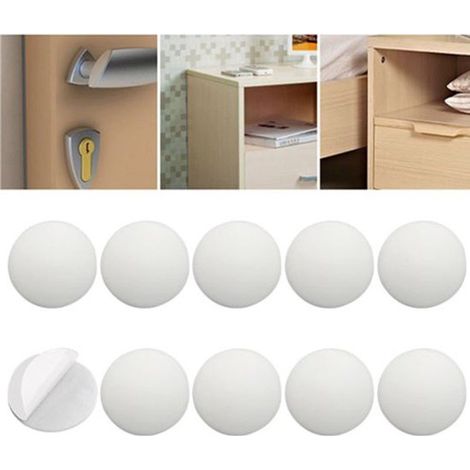 10 protectores de manijas de puerta redondos autoadhesivos de goma blanca para paredes (1/5)