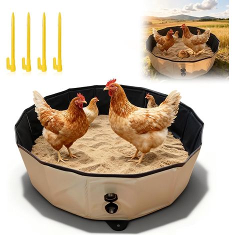 Baignoire Pour Poules 80 X 20 Cm Pliable Baignoire De Sable Réglable Avec 4 Piquets Bain De Sable Pour Poules Accessoires Gris (1/5)