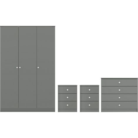 Denver 3 Door Wardrobe Bedroom Set - L48 x W175 x H112 cm - Grey Gloss